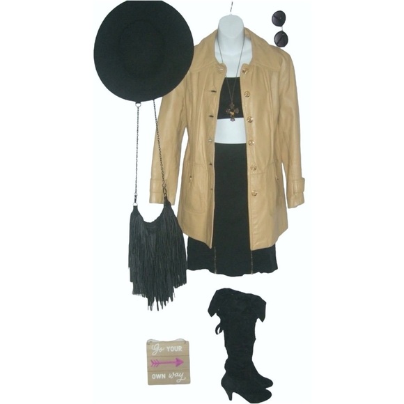 Vintage 70's Kirks Suede Leather Jacket  Camel Trench Coat Retro ALT Spy egirl - Picture 9 of 16